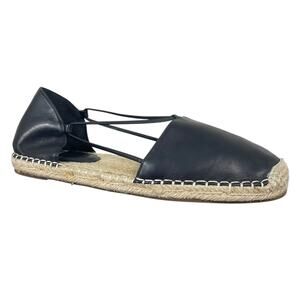 Eileen Fisher Lee Washed Leather D'orsay Espadrille Flats Black Leather Size 8